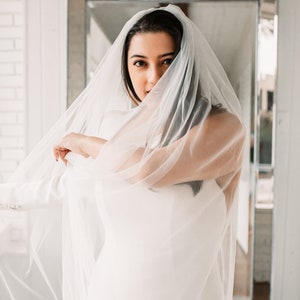 Soft Cathedral Bridal Veil Long Wedding Veil Plain Wedding Veil Simple Veil zdjęcie 5