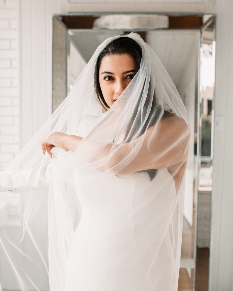 Soft Cathedral Bridal Veil Long Wedding Veil Plain Wedding Veil Simple Veil zdjęcie 5