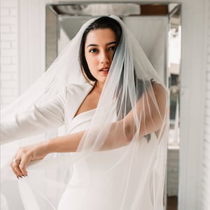 Soft Cathedral Bridal Veil Long Wedding Veil Plain Wedding Veil Simple Veil zdjęcie 9