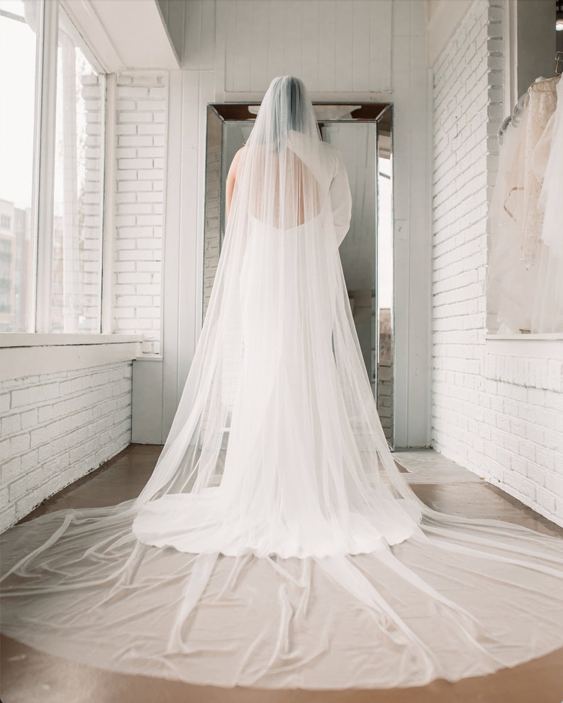 Soft Cathedral Bridal Veil Long Wedding Veil Plain Wedding Veil Simple Veil zdjęcie 4