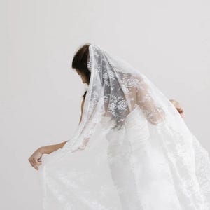 Full lace veil, Modern mantilla veil, Spanish wedding veil, Unique vintage style soft lace veil