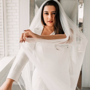 Soft Cathedral Bridal Veil Long Wedding Veil Plain Wedding Veil Simple Veil zdjęcie 8