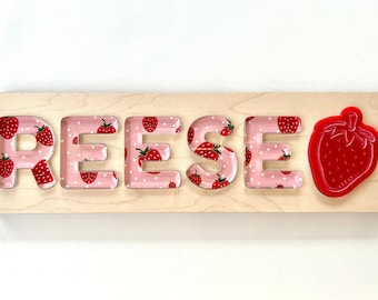 Personalized Strawberry Name Puzzle | Strawberry Birthday Party | First Birthday Gift | Gift for Toddlers | Berry First Birthday