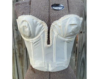 Vintage 80's BackLess by Smoothie Ivory Lace Plunging Bustier Top Size 32B