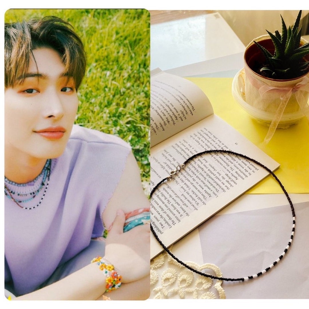 Beaded Necklace Ateez Mingi Inspired, Brown and Black Choker, the World