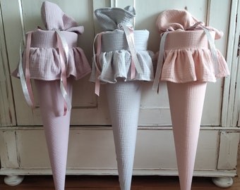 School cone for girls, muslin, school cone with ruffle, fabric school cone made of muslin, school enrollment 2025, school child 2025, five colors