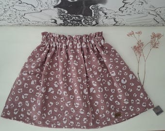Falda, muselina, falda de niña, paper bag, falda línea A, escolarización, cumpleaños, bautizo, boda en tallas 98-128. Estampado de leopardo