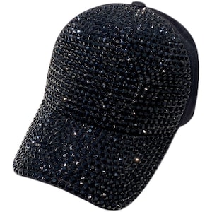Women Studded Rhinestone Crystals Adjustable Baseball Cap Plain Sparkle Bling Sun Hat