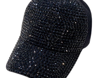 Women Studded Rhinestone Crystals Adjustable Baseball Cap Plain Sparkle Bling Sun Hat