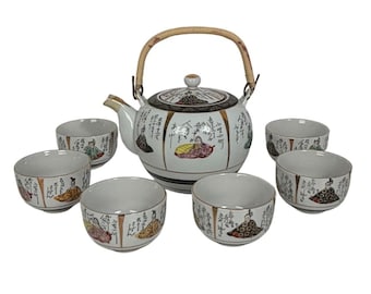 Kutani Japanisches Tee-Set Sz 7tlg 36 Unsterbliche Dichter Handbemalte Goldzierleiste Vintage