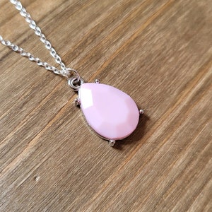 Baby Pink Glass Pear Crystal Necklace- 925 Sterling Silver Handmade Pastel Pink Glass Acrylic Opaque Crystal Princess Teardrop Pendant