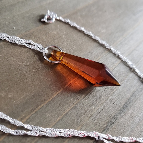 Smoked Topaz Brown Chandelier Crystal Necklace- 925 Sterling Silver Water Ripple Handmade Brown Crystal Pendant- Witch Amulet Smoky Necklace