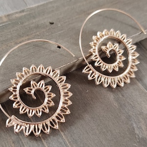 18k Gold Bohemian Spiral Earrings- Gold Earrings- Spiral Earrings- Bohemian Spiral Earrings- Spiral Swirl Hoop- Handmade- Summer Earrings