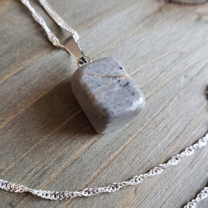 Picasso Jasper Tumble Stone Natural Crystal Necklace 925 Sterling Silver Water Ripple Natural Gray Jasper Handmade Real Stone Healing Chakra