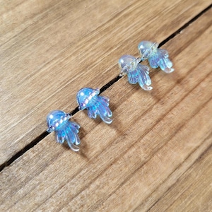 Iridescent Blue Jellyfish Stud Earrings- Handmade 18k Gold 925 Sterling Silver Post Earrings Resin Blue Glitter Jellyfish Dainty Water Posts