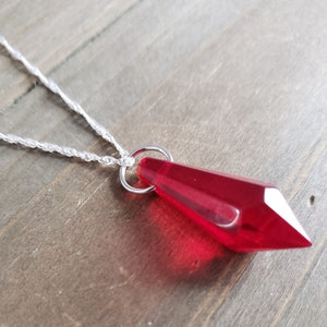 Deep Red Crystal Necklace- 925 Sterling Silver Water Ripple Handmade Transparent Red Crystal Pendant- Vampire Necklace- Blood Red Necklace
