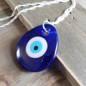 Blue Turkish Glass Evil Eye Necklace Handmade 925 Sterling Silver Water Ripple Royal Dark Blue Hamsa Eye Necklace Evil Eye Blue Nazar Amulet
