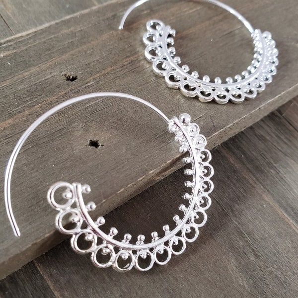 925 Sterling Silver Bohemian Spiral Earrings- Silver Earrings- Spiral Earrings- Bohemian Spiral Earrings- Spiral Circlet Hoop- Silver Spiral