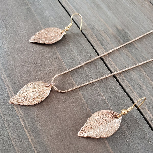 Gold Leaf Jewelry Set- 18k Gold Leaves Necklace- Handmade Necklace Earrings Set Wedding Jewelry- Fall Leaves LOTR Rings Of Power Jewelry Set