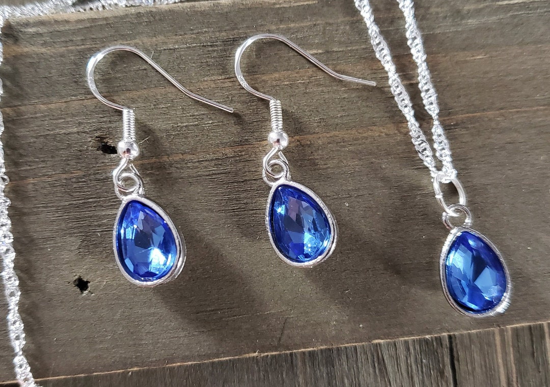 Aquamarine Blue Crystal Jewelry Set- 925 Sterling Silver Water Ripple ...