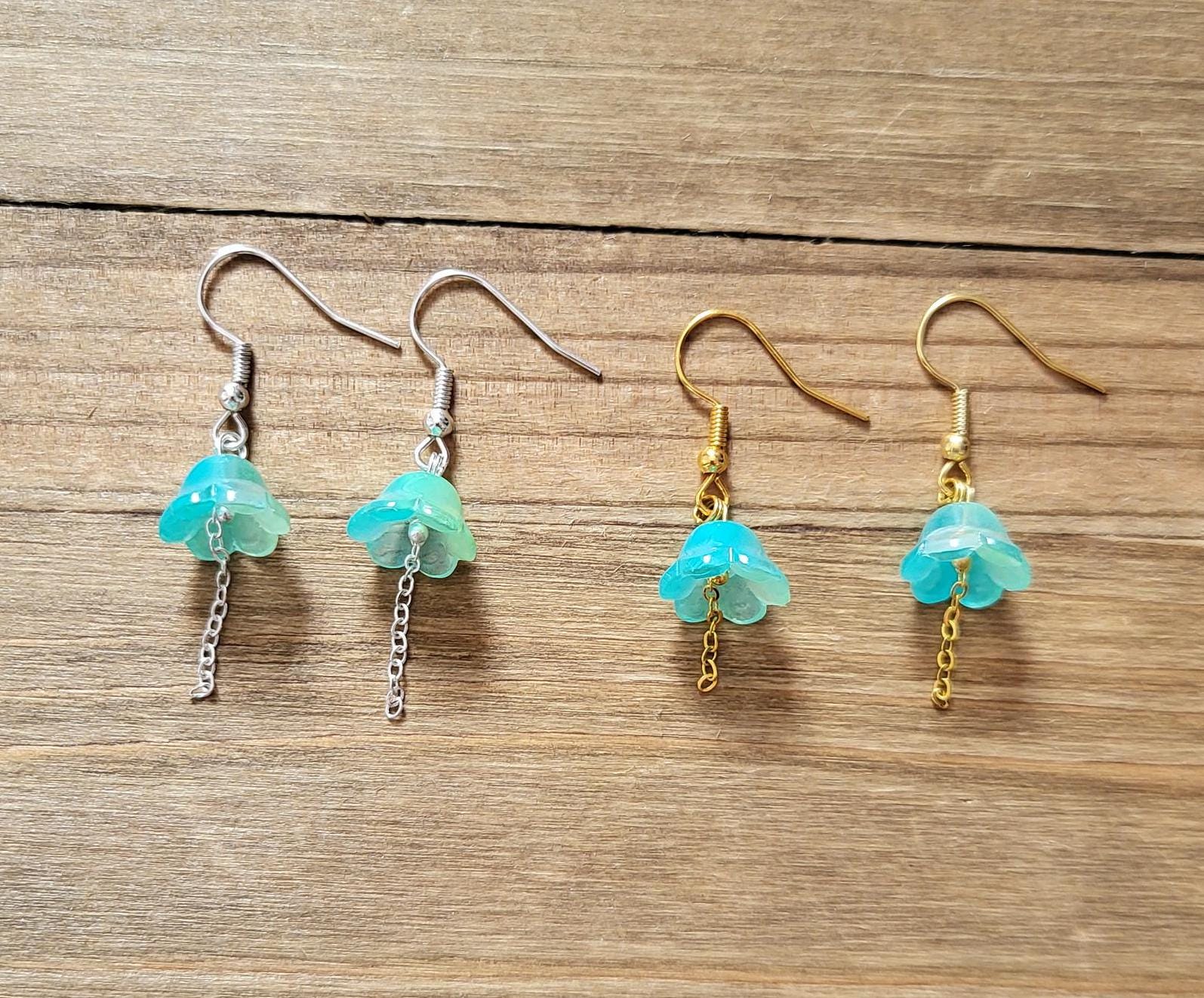 シアンブルーのミニクラゲイヤリング - 18Kゴールドまたは925