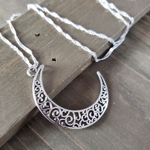 925 Sterling Silver Water Ripple Crescent Moon Necklace- Handmade Necklace- Crescent Moon Half Moon- Moonknight- Moon Witchy- Gothic Fairy
