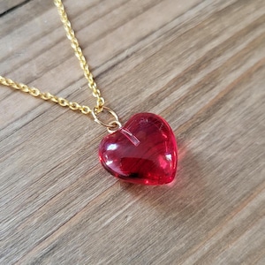 Red Glass Heart Necklace- 18k Gold Handmade Valentine's Day Red Heart Necklace- Infinity Heart Romance Red Glass Love and Friendship Pendant