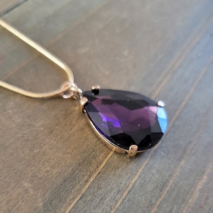 18k gouden dieppaarse kristallen ketting - handgemaakte echte steen paarse zirkoonkristal druppelsteen paarse peer stenen hanger - Moederdagcadeau