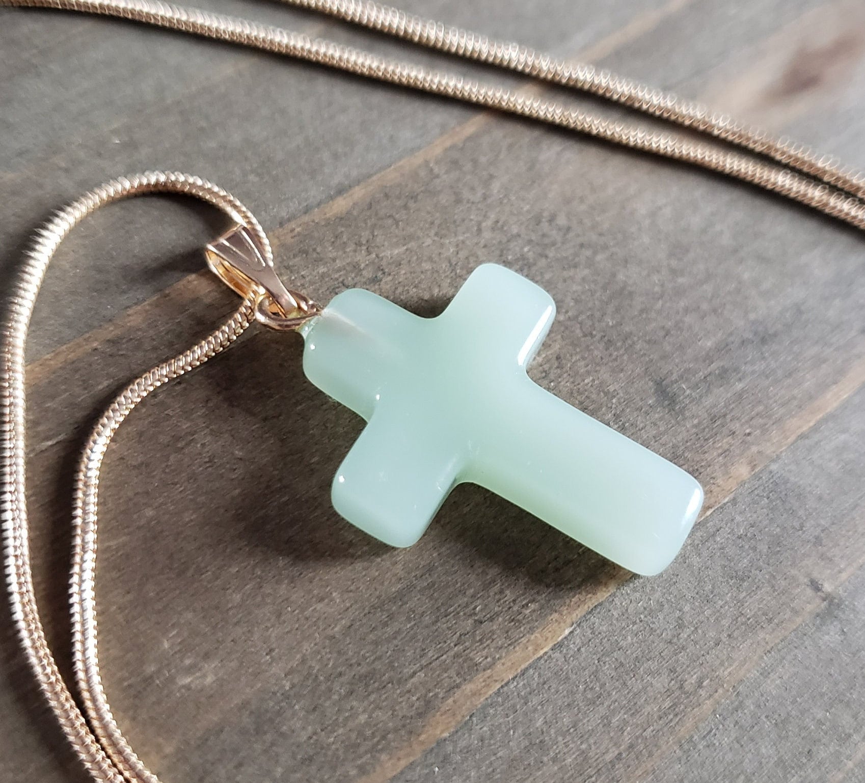 Green Jade Crystal Cross Necklace- 18k Gold Green Jade Stone