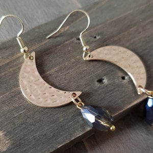 Gold Crescent Moon Silver Crystal Earrings- Crescent Moon Earrings Silver Moonlight Earrings Witchy Silver Gold Moons Mona Megistus Earrings