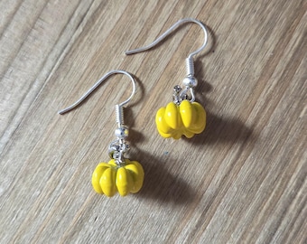 Yellow Pumpkin Polymer Clay Earrings- 925 Sterling Silver Plated Clay Bead Earrings Fall Autumn Seasonal Halloween Dainty Pumpkin Earrings