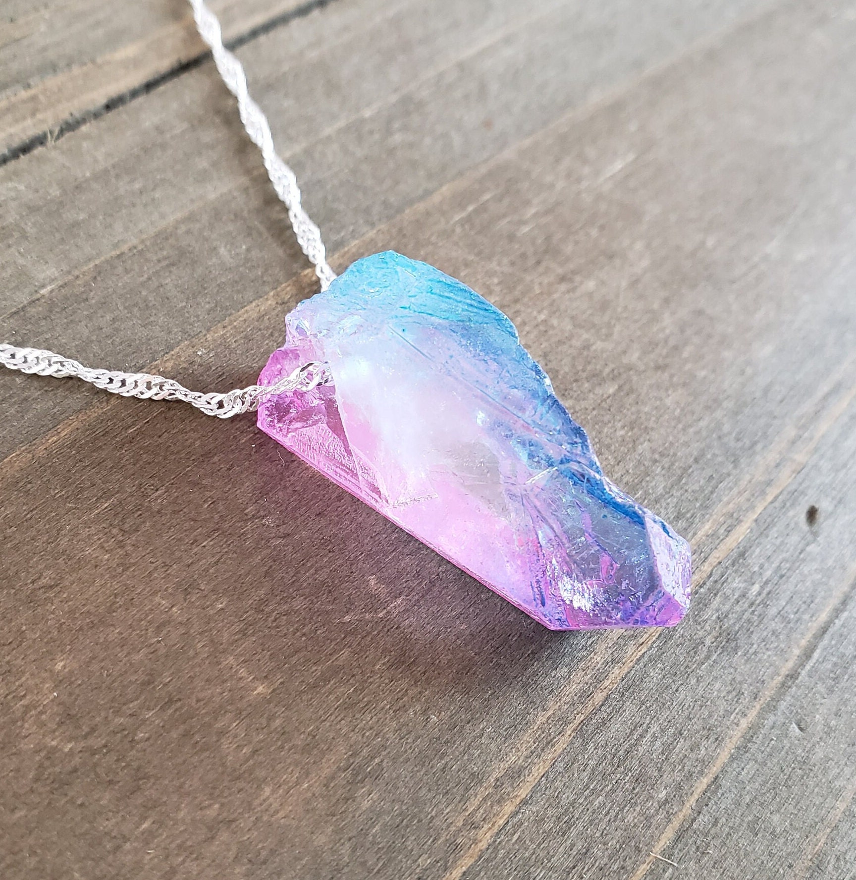 Cotton Candy Quartz Natural Stone Necklace- 925 Sterling
