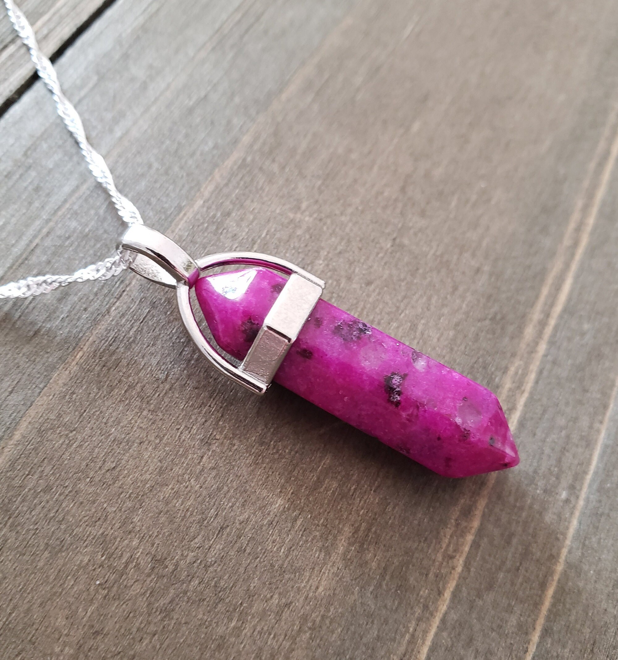 Pink Howlite Natural Stone Necklace- 925 Sterling Silver Water Ripple ...