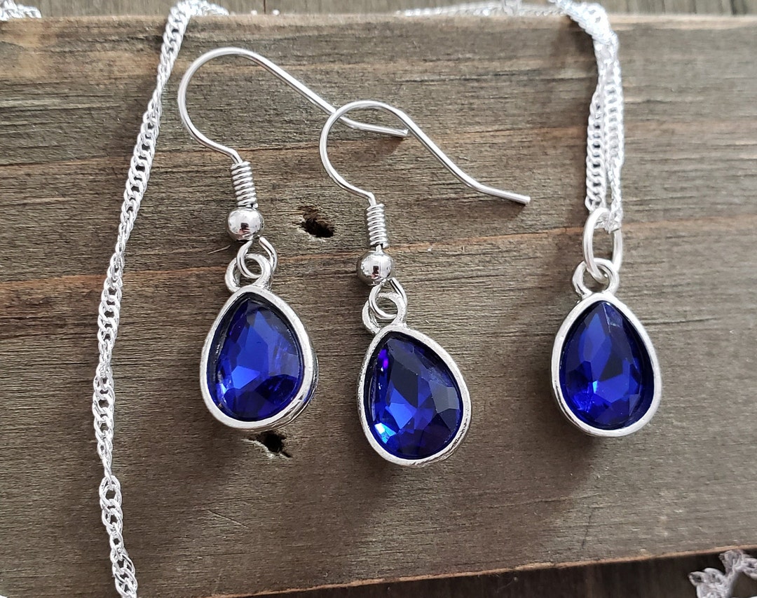Royal Blue Crystal Jewelry Set- 925 Sterling Silver Water Ripple ...