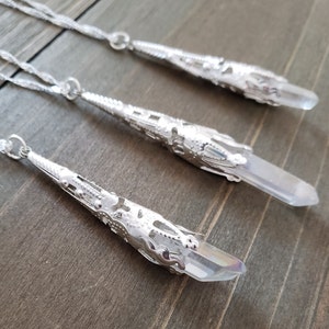 Caged Angel Aura Quartz Natural Stone Necklace- 925 Sterling Silver Water Ripple Necklace- Handmade Pendant Real Raw White Stone Necklace