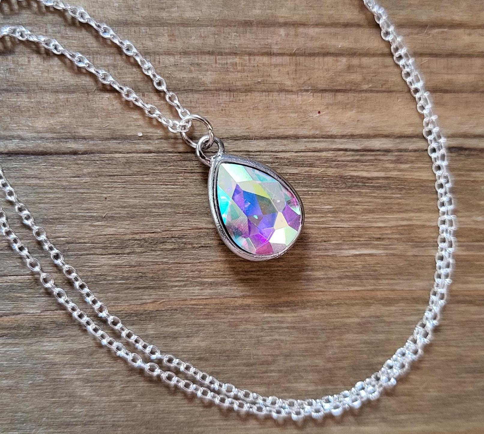 Schöner SD Halskette Mit 4mm Aurora Borealis Kristallperlen - 925 Silber, Länge 40-47 Cm Verstellbar