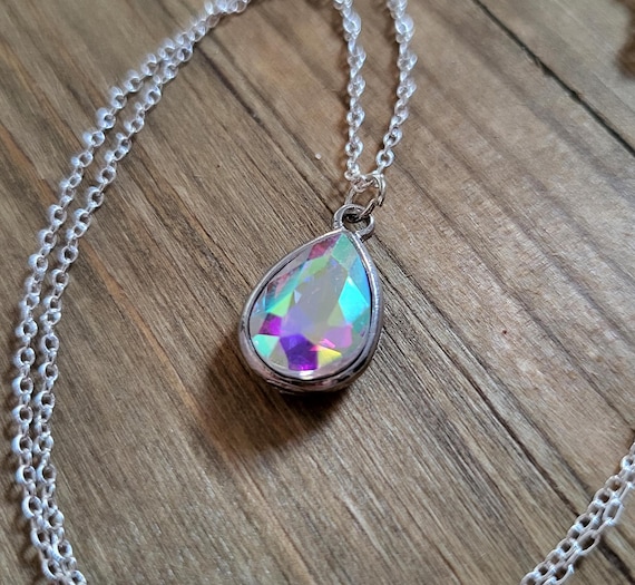 Aurora Borealis Crystal Necklace- 925 Sterling Silver