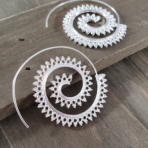 925 Sterling Silver Bohemian Spiral Earrings- Silver Earrings- Spiral Earrings- Bohemian Spiral Earrings- Spiral Circlet Hoop- Silver Spiral