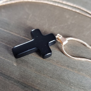 Black Onyx Crystal Cross Necklace- 18k Gold Onyx Black Stone Handmade Celtic Gothic Cross Real Stone Pendant- Stone Cross Easter Necklace