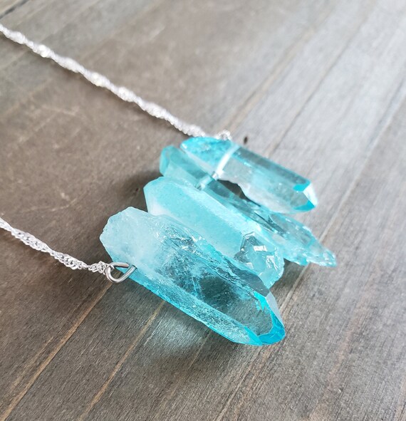 Ice Blue Quartz Shards Natural Stone Necklace 925 Sterling - Etsy