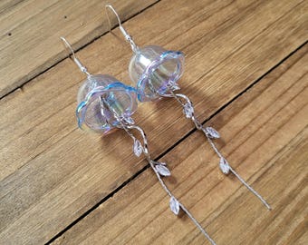 Light Blue Jellyfish Earrings- 925 Sterling Silver Acrylic Jellyfish Dangle Earrings Summer Blue Jellyfish Ocean Sea Life Nautical Earrings