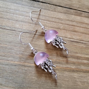 Light Pink Jellyfish Earrings- 925 Sterling Silver Sea Glass Jellyfish Dangle Earrings- Summer Pink Jellyfish Ocean Sea Nautical Earrings