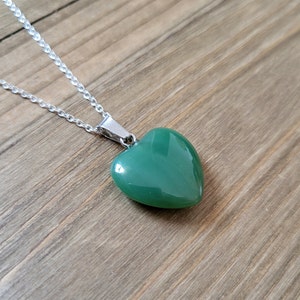 Jade Green Heart Crystal Necklace- 925 Sterling Silver Handmade Necklace Glass Jade Heart Love Stone Lucky Green Heart Friendship Necklace