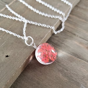 925 Sterling Silver Fire Red Flower Necklace- Handmade Necklace- Flower Necklace- Silver Jewelry- Flower Jewelry- Flower Pendant Necklace