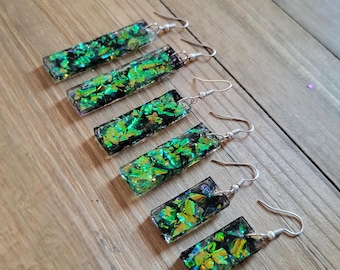 Aura Green Fairy Light Bar Earrings- Handmade 925 Sterling Silver Resin Aurora Borealis Dangle Bar Ombre Iridescent Sea Green Earrings