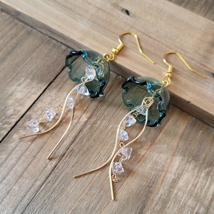 Teal Blue Jellyfish Earrings- 18k Gold Glass Jellyfish Dangle Earrings- Summer Beach Blue Jellyfish Ocean Sea Life Nautical Crystal Earrings