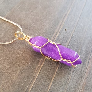 Wire Wrapped Amethyst Crystal Necklace- 18k Gold Purple Stone Handmade Necklace- Real Stone Gold Wire Wrapped Amethyst Gemstone Pendant