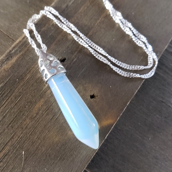 Opal Natural Stone Necklace- 925 Sterling Silver Water Ripple Opal Necklace- Handmade- Real Stone- Opal Pendant- Opalescent Stone Necklace