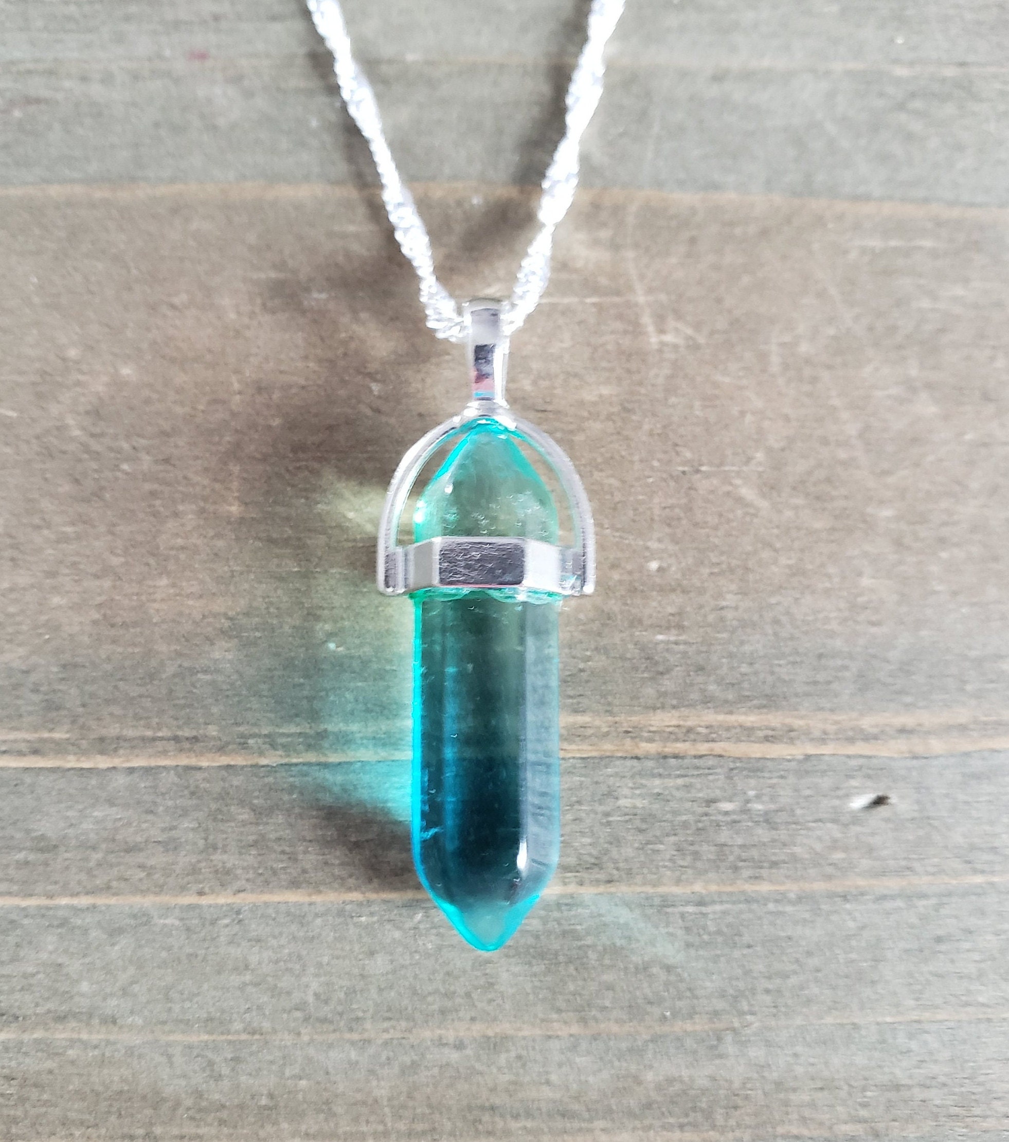 Blue Ombre Quartz Resin Glass Crystal Necklace- 925 Sterling
