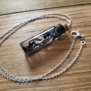 Black Abysmal Potion Glass Vial Necklace- 925 Sterling Silver Handmade Resin Black Magic Bottle Sea Ichor Wispy Fairy Black Tar Necklace